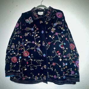 Vintage 90's Quaker Factory Embroidered & Beaded Floral 2 butterfly Jacket SZ XL